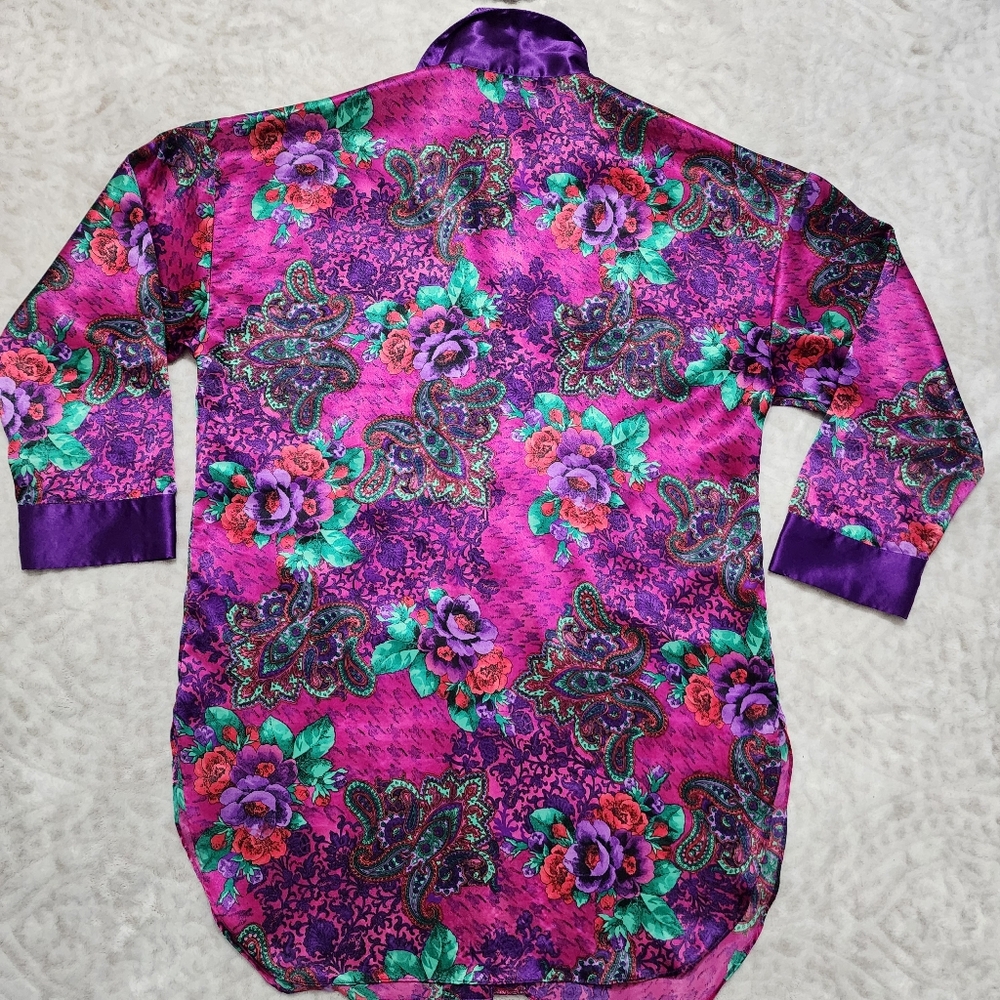 Victoria's Secret Vintage Gold Label Satin Floral paisley Sleep Shirt Size S - Picture 3 of 14